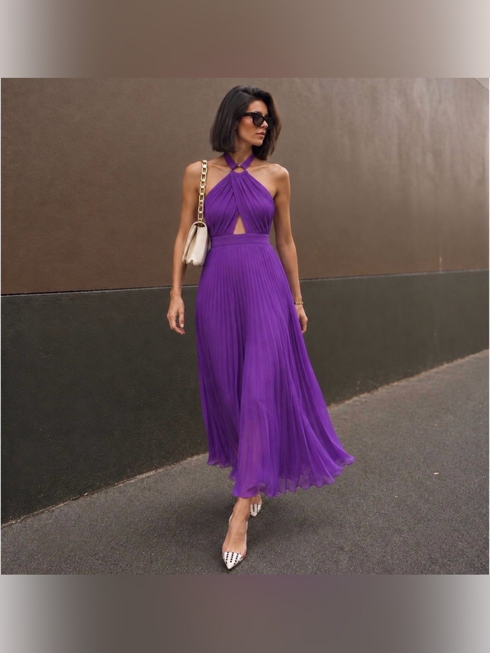 NWT Zara Dress DRESS Sz XL Purple halter pleated SEXY BEAUTIFUL PLEATED FLOWY